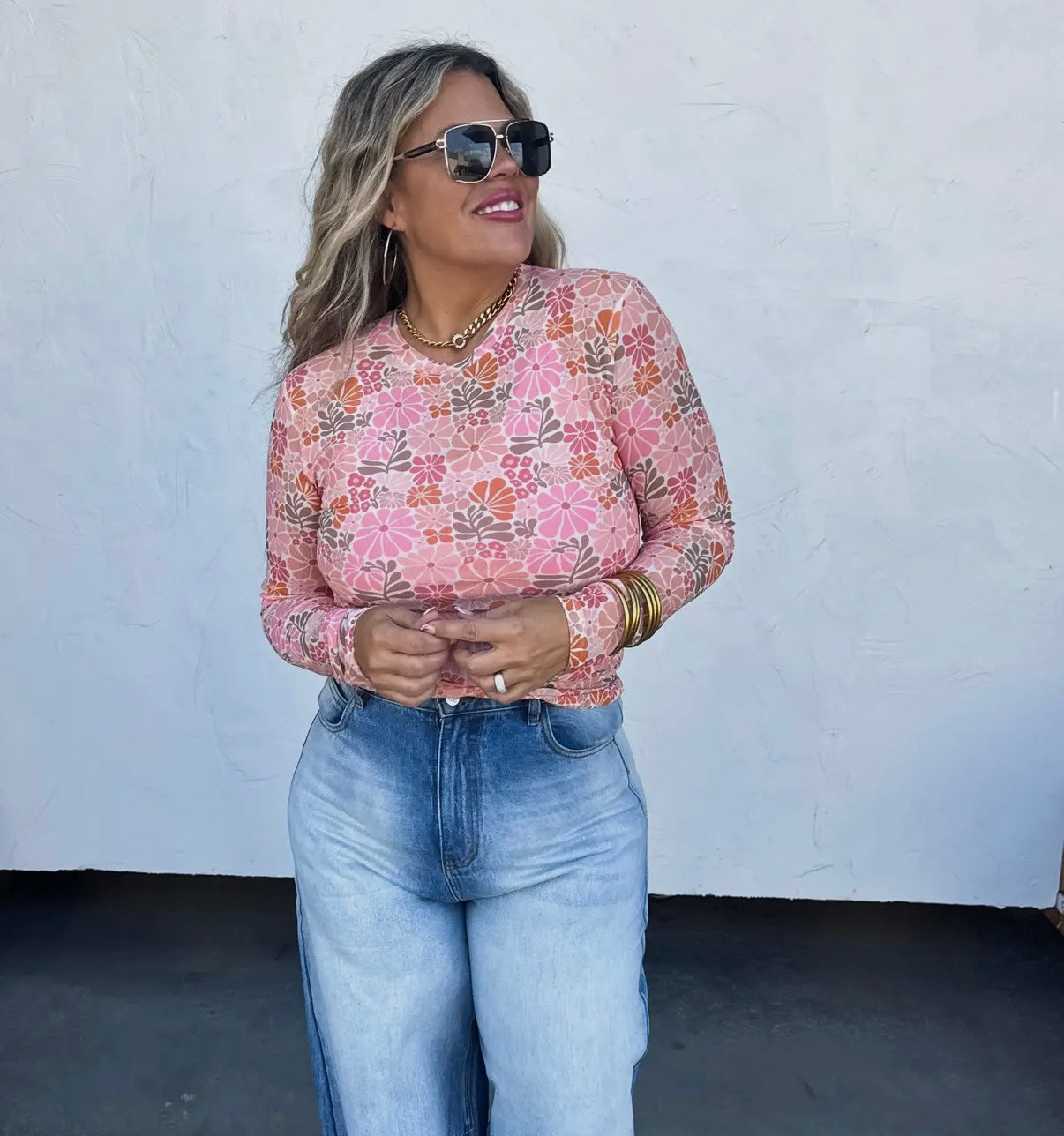 Vintage floral mesh top