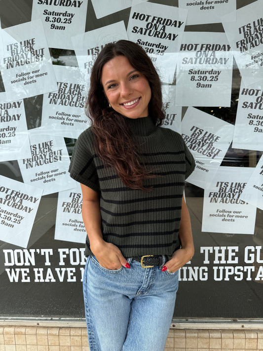 Striped Mock Neck Sweater