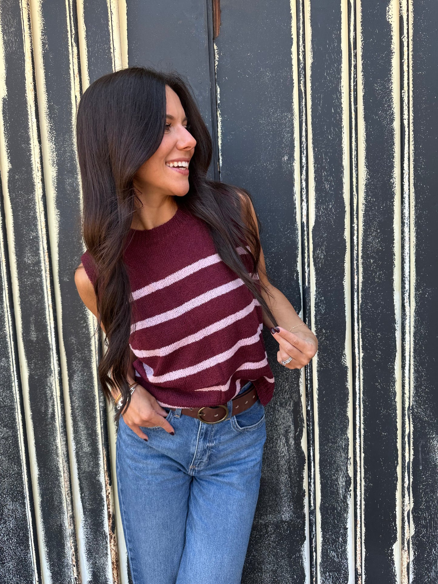 Burgundy Line Up Sweater Top