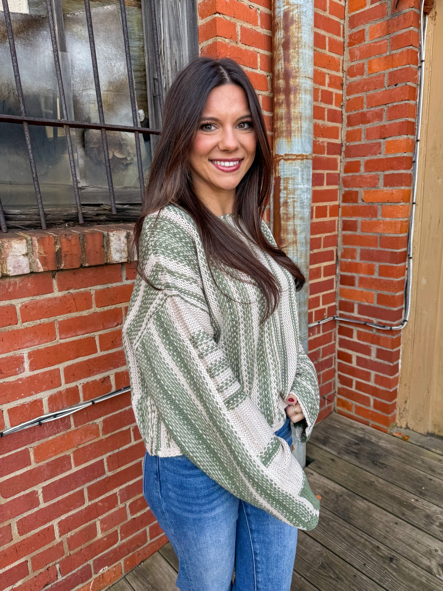 Olive Mixed Stripe Sweater