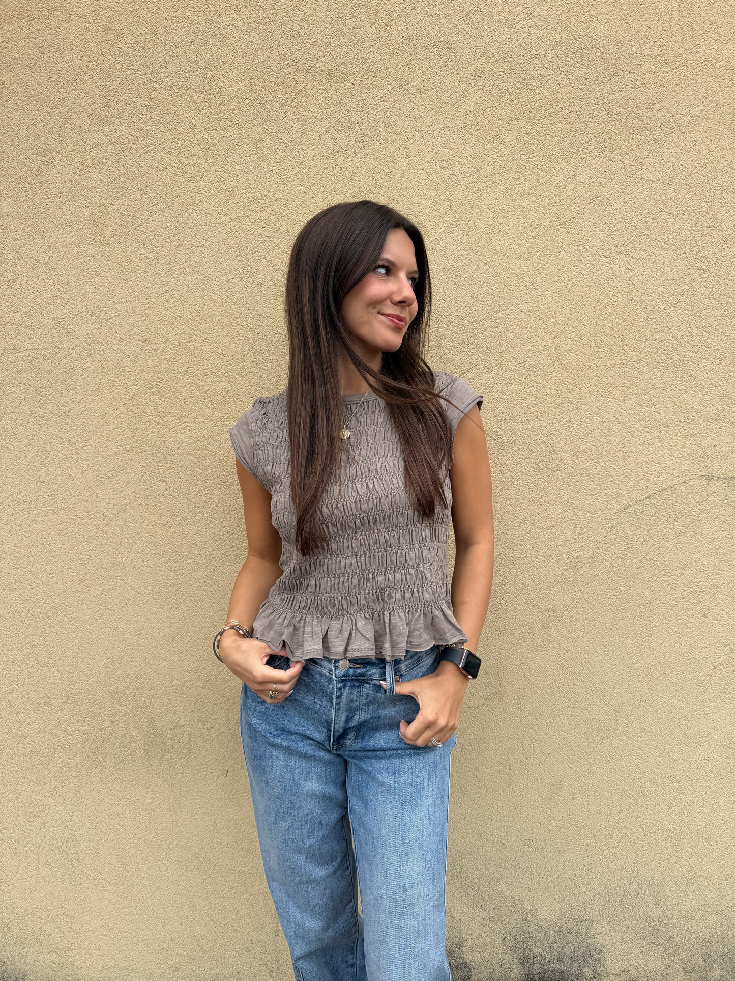 Mocha Smocked Top