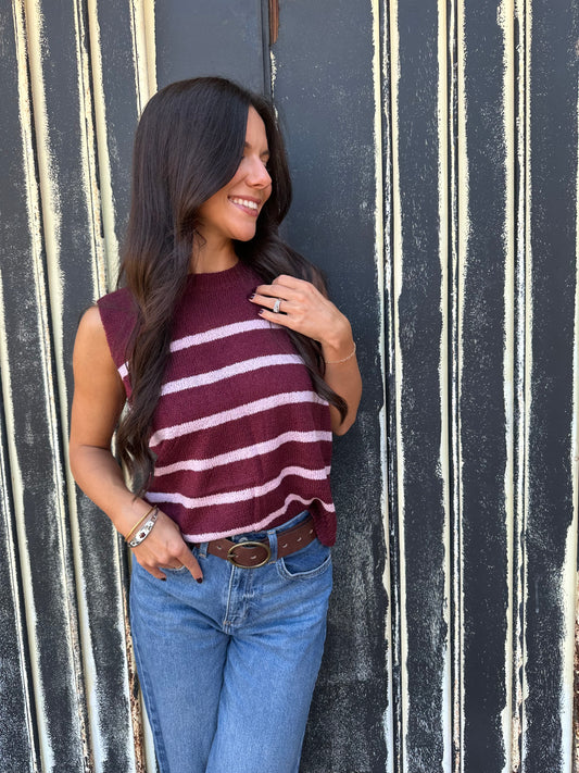 Burgundy Line Up Sweater Top