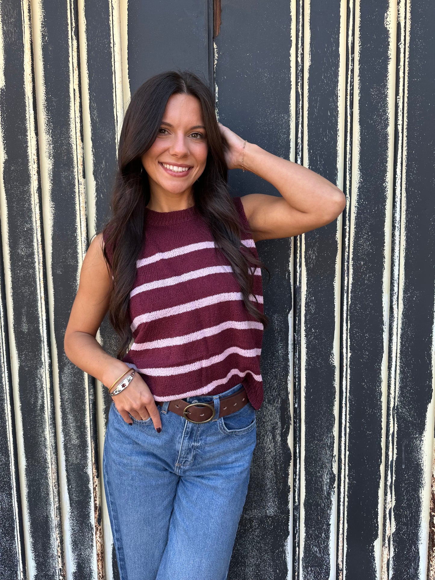 Burgundy Line Up Sweater Top