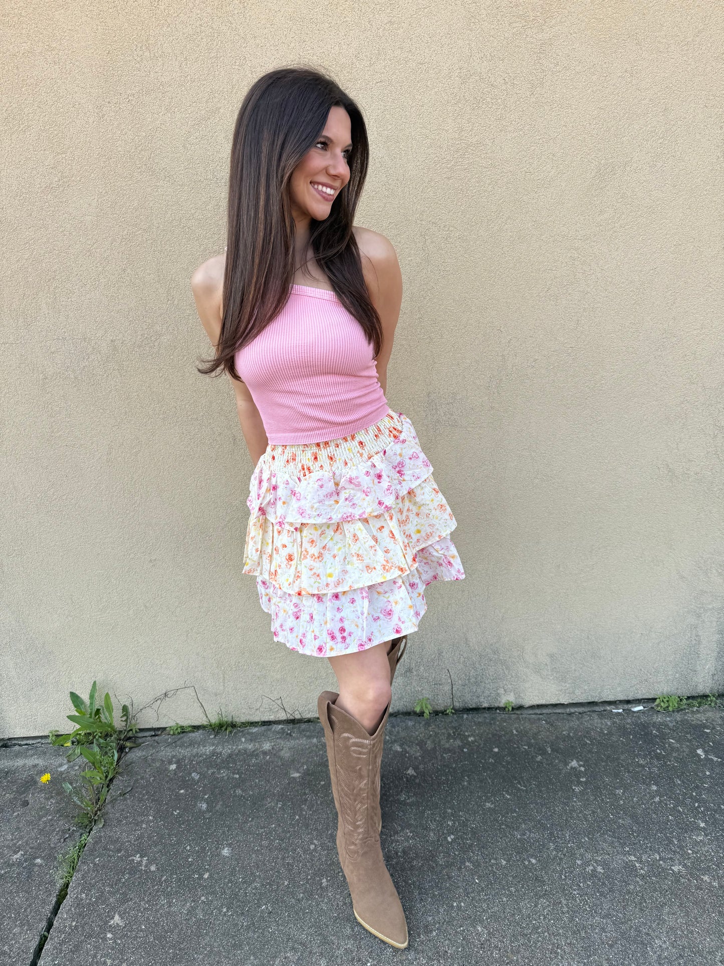 Ruffled in florals skirt