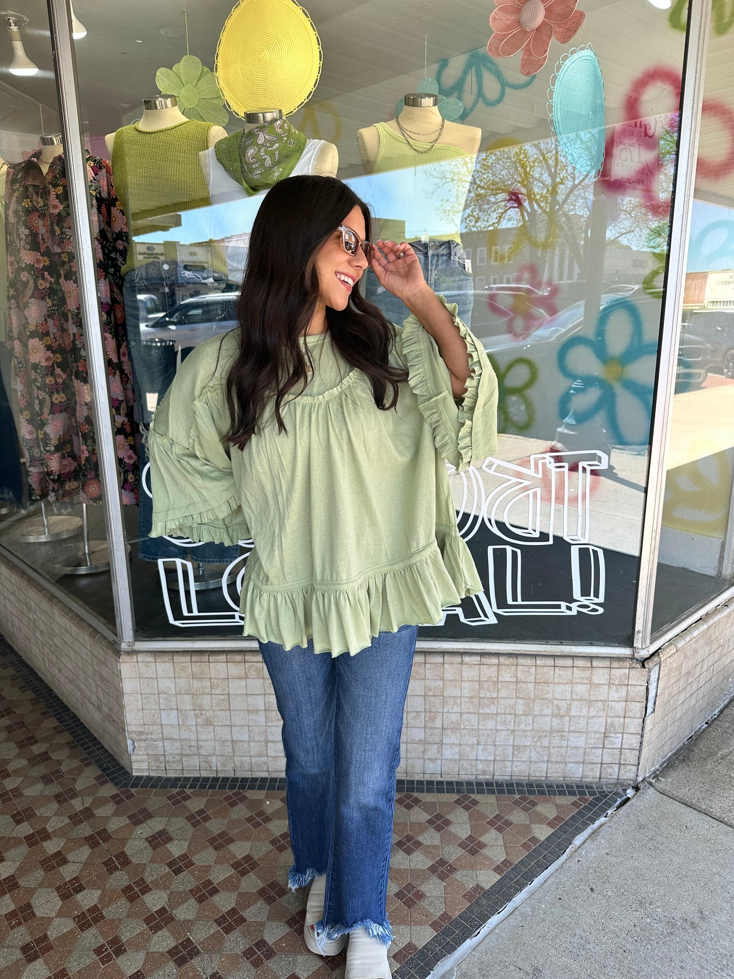 Sage Ruffle Top