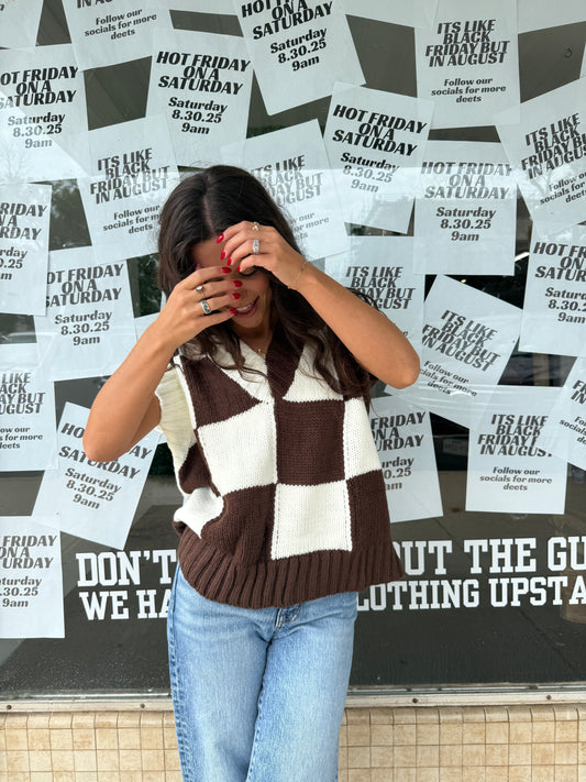 Colorblocked Check Vest