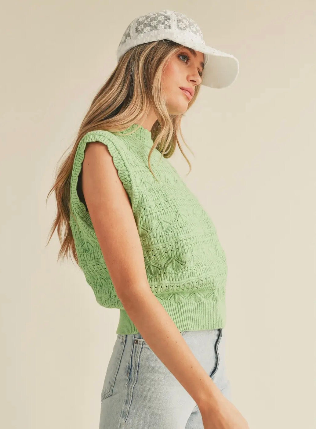 Lime Pointelle Top