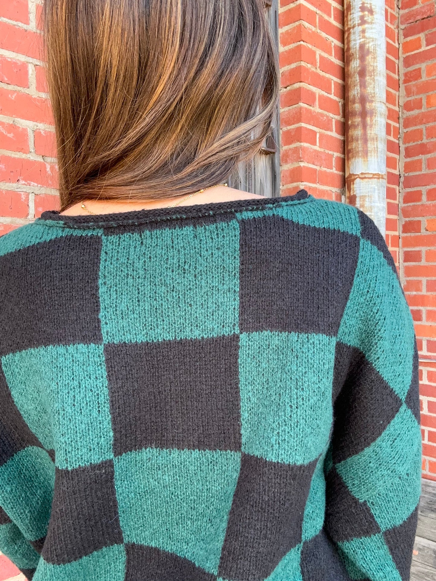 Split Neck Checkered Sweater