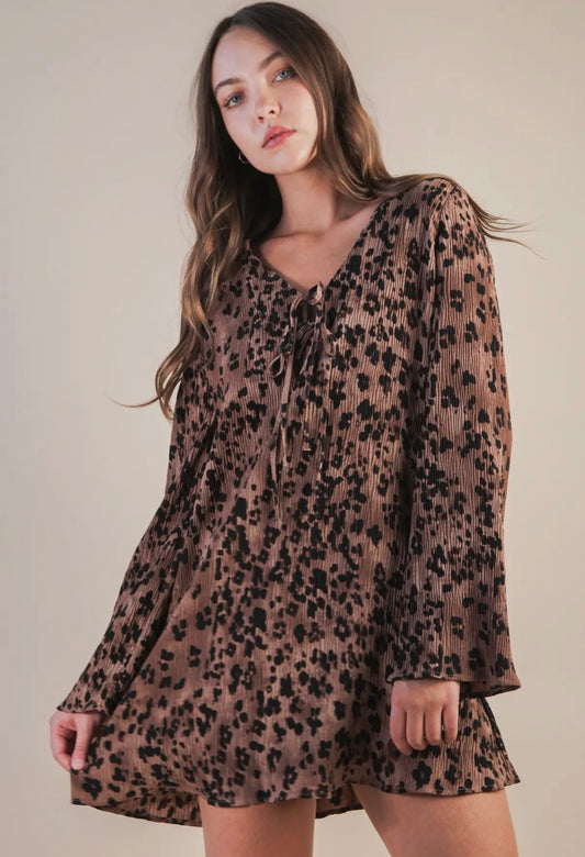 Pleated Leopard Dress