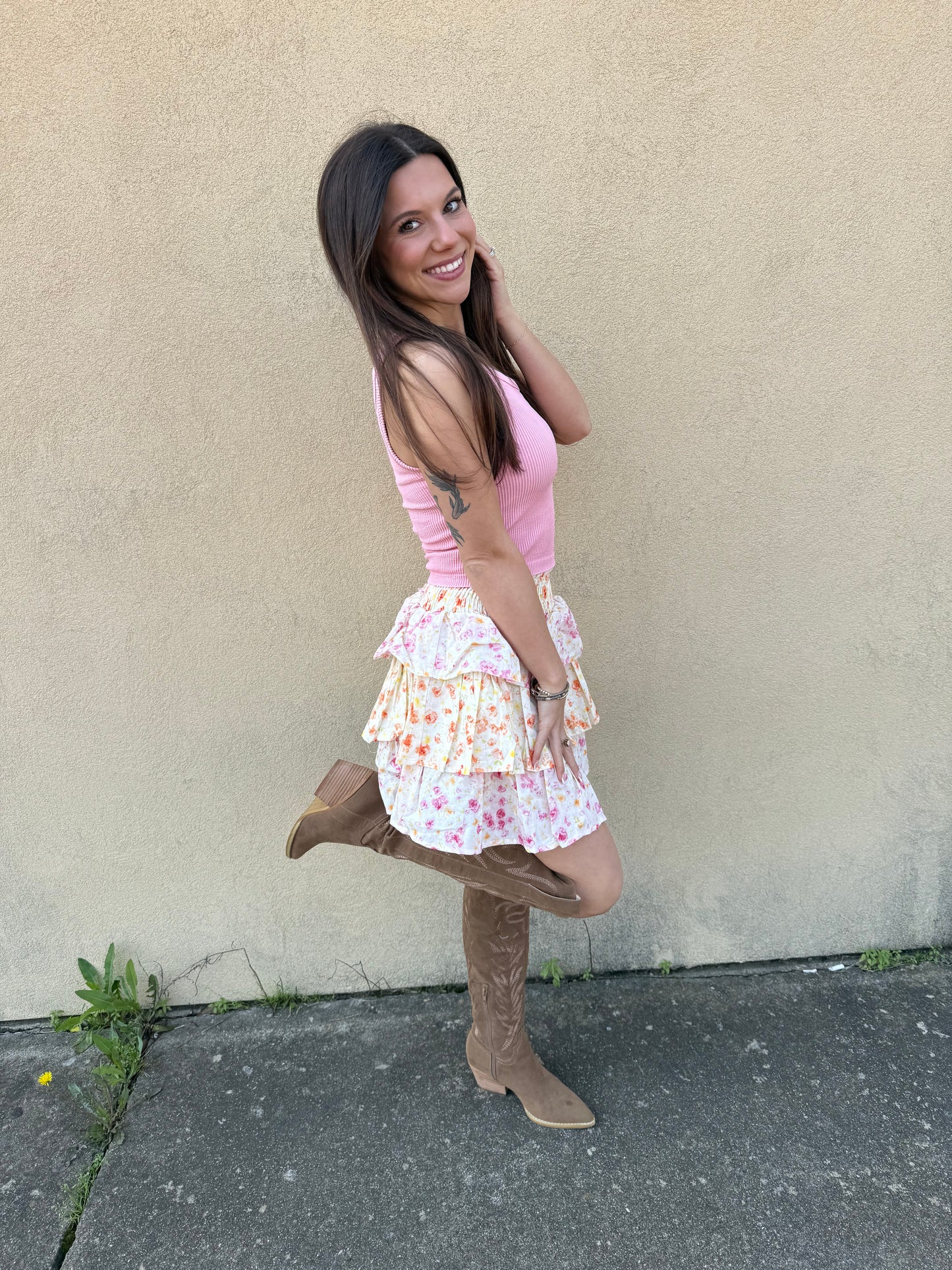 Ruffled in florals skirt