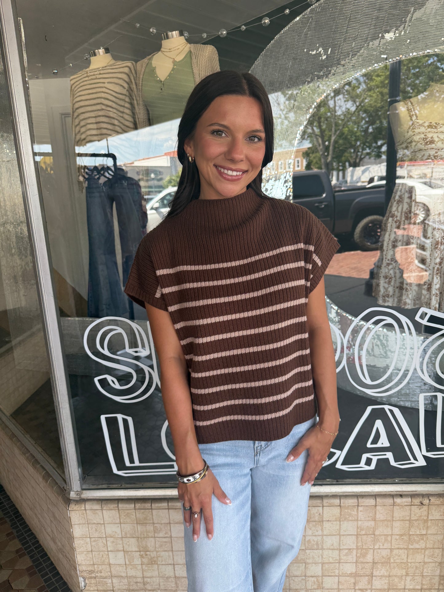 Striped Mock Neck Sweater