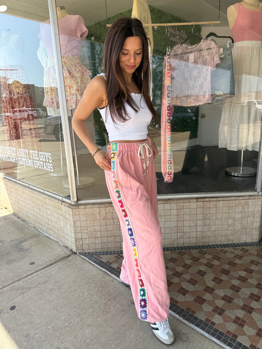 Peach Crochet Joggers