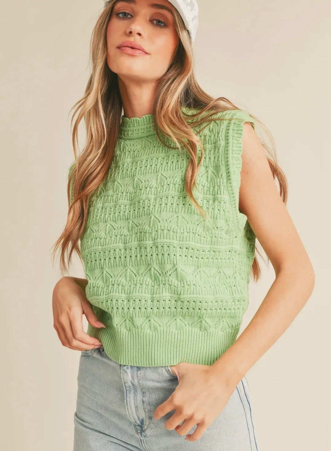 Lime Pointelle Top