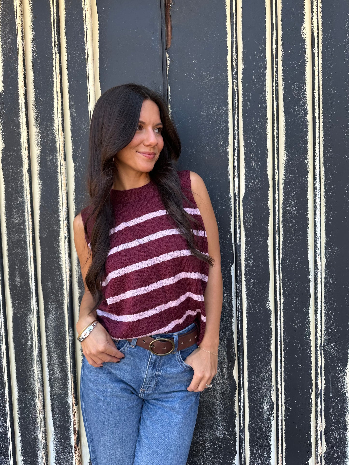 Burgundy Line Up Sweater Top